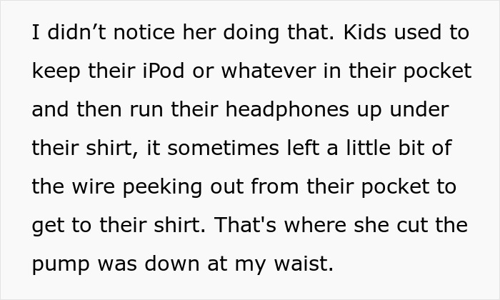 A teacher cuts a student's pump, mistaking it for a wire, learning a lesson instead. A teacher cuts a student's pump, mistaking it for a wire, learning a lesson instead.