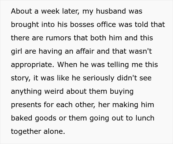 Screenshot of text discussing a husband's affair with a coworker. This text describes the husband cheating on his pregnant wife. Screenshot of text discussing a husband's affair with a coworker. This text describes the husband cheating on his pregnant wife.