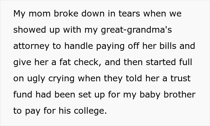 A great-grandma's attorney brings a check and trust fund news, causing mom to cry tears of joy. A great-grandma's attorney brings a check and trust fund news, causing mom to cry tears of joy.