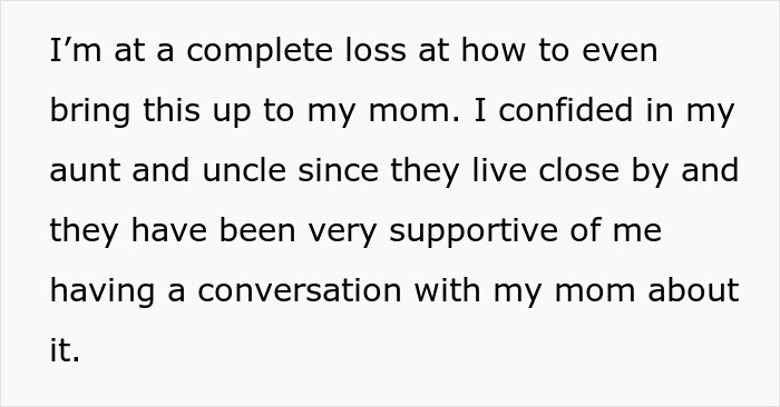 Text snippet: Seeking support to tell mom about the spy camera in room by step-dad. Text snippet: Seeking support to tell mom about the spy camera in room by step-dad.