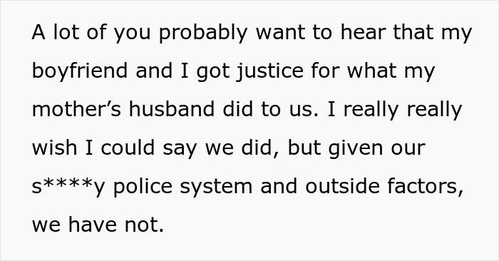 Text explaining the lack of justice in the spy camera and step-dad case, due to the police system. Text explaining the lack of justice in the spy camera and step-dad case, due to the police system.