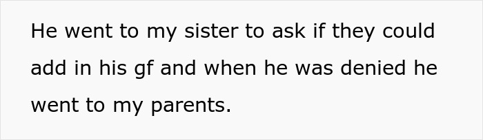 A screenshot of a post explaining a groom's efforts to get his girlfriend added to the wedding guest list.