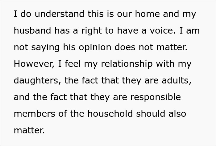 A woman expresses her feelings about her husband's plan to charge her daughter's boyfriend rent. A woman expresses her feelings about her husband's plan to charge her daughter's boyfriend rent.