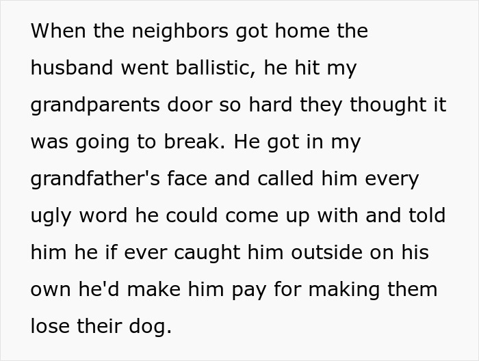 Text about an angry neighbor confronting an elderly man for saving his neglected dog. Text about an angry neighbor confronting an elderly man for saving his neglected dog.