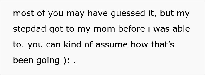 Text revealing the step dad contacted the mom first about the spy camera room incident. Text revealing the step dad contacted the mom first about the spy camera room incident.