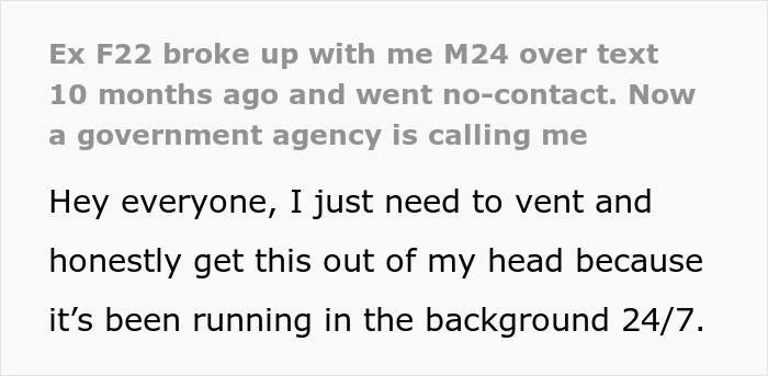 Text about ex ending relationship over text, disappearing, and using official paperwork to name man as baby's dad. Text about ex ending relationship over text, disappearing, and using official paperwork to name man as baby's dad.