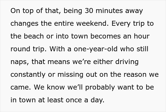 Mom rushes to make travel plans, causing the family to face inconvenient travel distances and impact their weekend.
