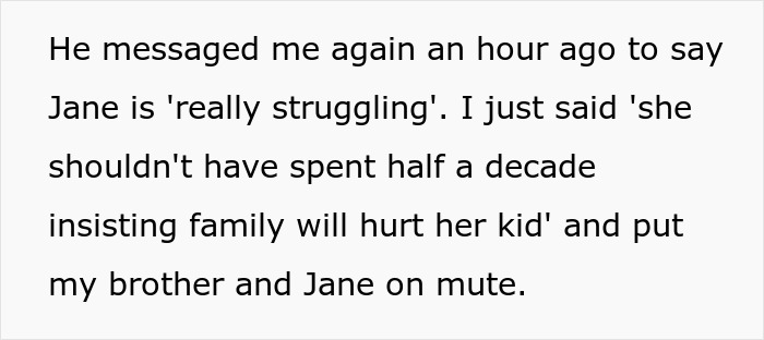 A screenshot displaying text where a delulu mom keeps away dad's fam from kid and gets mad at SIL.