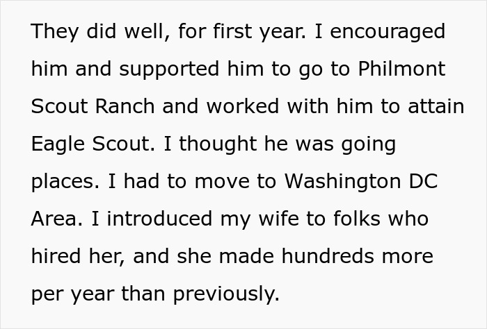 Screenshot of text about a man supporting his son in his 40s and his wife. Screenshot of text about a man supporting his son in his 40s and his wife.