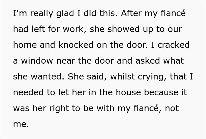 Text detailing a woman's scary fixation on a groom, leading to an unsettling turn and a door confrontation.
