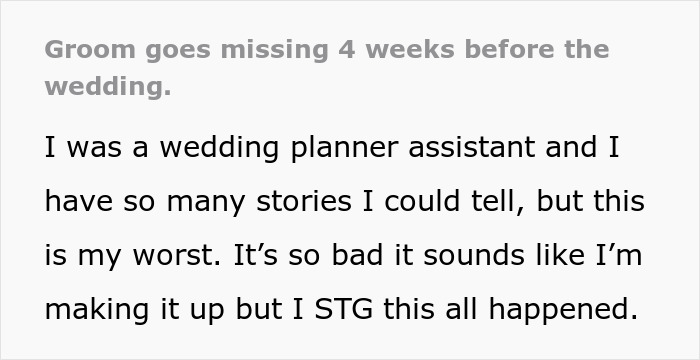 Wedding planner's worst story of a groom vanishing before the big day. Wedding planner's worst story of a groom vanishing before the big day.