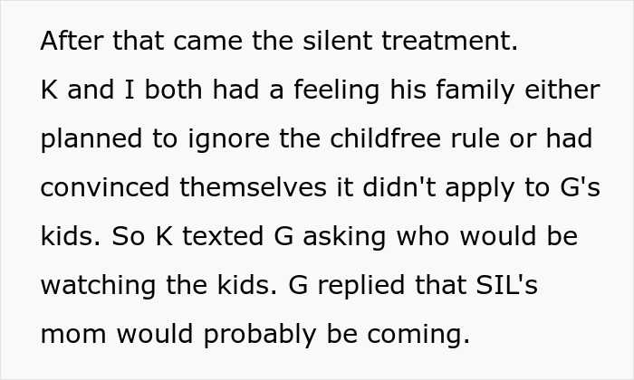 Text detailing a mother-in-law's family feud over a childfree wedding, silent treatment after children were mentioned. Text detailing a mother-in-law's family feud over a childfree wedding, silent treatment after children were mentioned.
