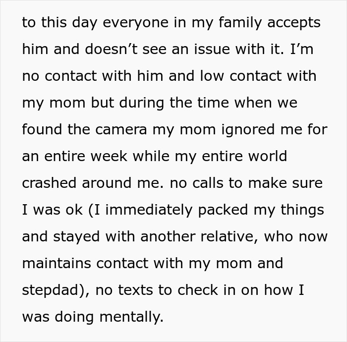 Text explaining the family's acceptance of a step-dad after the discovery of a spy camera in the room. Text explaining the family's acceptance of a step-dad after the discovery of a spy camera in the room.