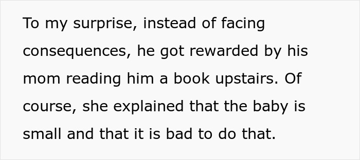 The baby daughter's nephew gets rewarded for punching baby, instead of facing consequences. Man punishes nephew.
