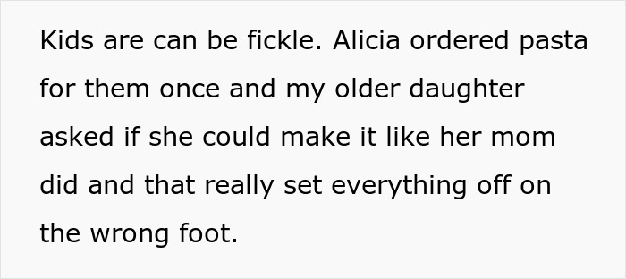 A dad hires a nanny because his new wife can't handle his kids. Text about daughter asking Alicia to cook pasta like her mom. A dad hires a nanny because his new wife can't handle his kids. Text about daughter asking Alicia to cook pasta like her mom.