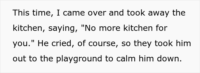 Text describing the man punishing his nephew by taking away toys after he punched his baby daughter.