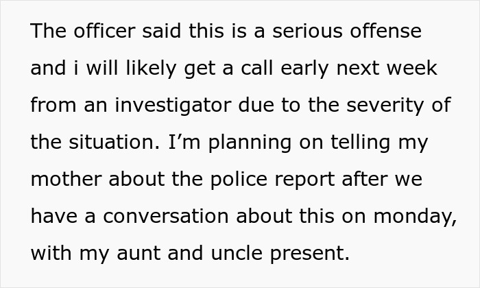 A text box detailing the severity of the offense and plans to tell mom about the spy camera and step-dad. A text box detailing the severity of the offense and plans to tell mom about the spy camera and step-dad.