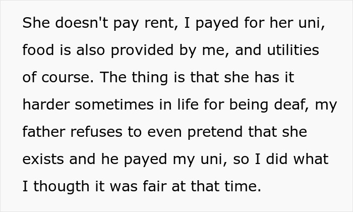 Text snippet about a woman helping her deaf relative, explaining her decision to bring a nanny on vacation.