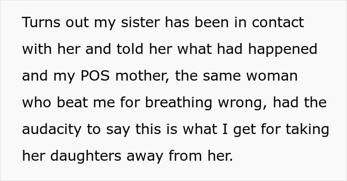Text revealing her sister told their mother about the affair, leading to a harsh comment about her husband and sister completely naked.