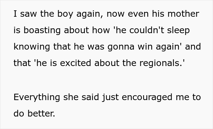 Mom's sexist remarks against teenage girl fueled her to do better after hearing boy's mother boast. Mom's sexist remarks against teenage girl fueled her to do better after hearing boy's mother boast.
