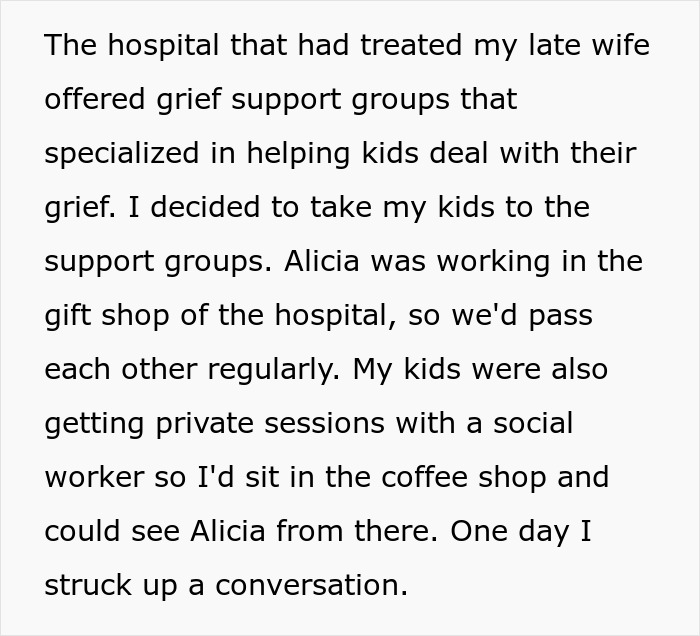 Screenshot of text describing how the dad met his new wife. Dad hires a nanny. Screenshot of text describing how the dad met his new wife. Dad hires a nanny.