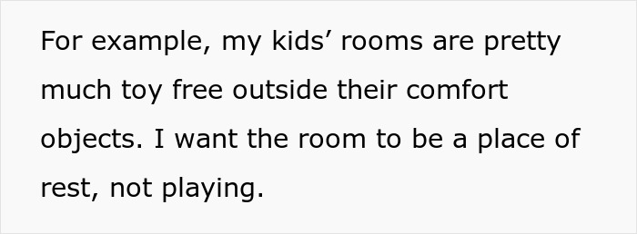 Screenshot of text explaining rules for kids' rooms, highlighting a mom reminding her nanny about boundaries.