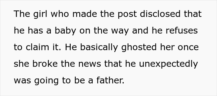 Man hides baby from family, ex tells them. Screenshot of text about a man refusing to claim his baby and ghosting his ex.