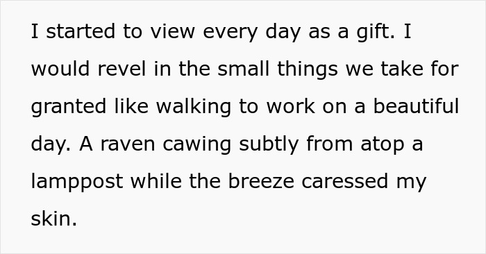 A person finds gratitude in everyday life, appreciating simple moments after a life-altering brain tumor experience.