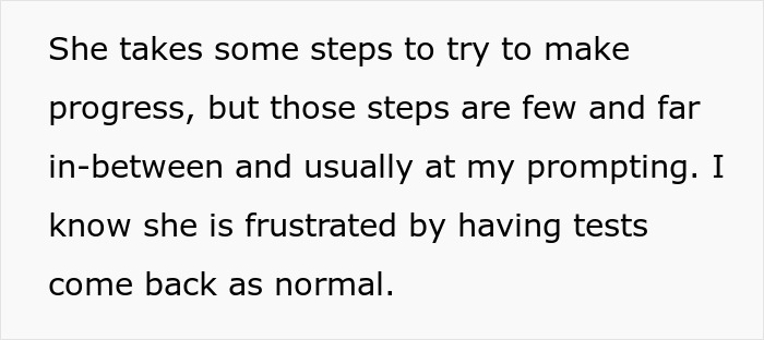 Text about a sick wife making limited progress in treatment, adding to the burden of a man carrying the family.