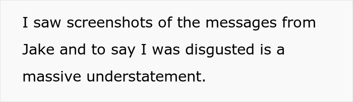Screenshot of text expressing disgust after seeing messages about a friend's nanny.