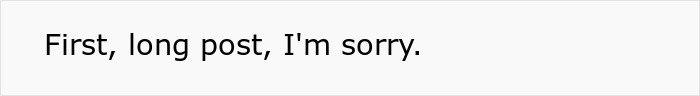 Screenshot of text stating 'First, long post, I'm sorry,' related to a man with cancer and his postpartum wife.