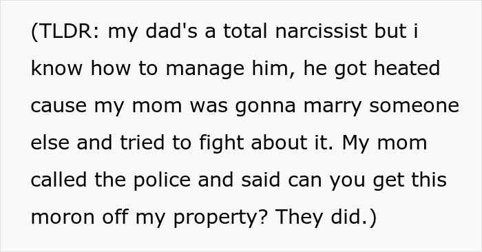 Text explaining a great-grandma's interaction with a narcissistic father, part of a story of trolling from beyond the grave. Text explaining a great-grandma's interaction with a narcissistic father, part of a story of trolling from beyond the grave.