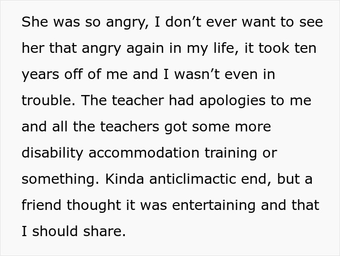 The teacher apologizes for cutting the student's insulin pump, leading to disability accommodation training and learning a lesson. The teacher apologizes for cutting the student's insulin pump, leading to disability accommodation training and learning a lesson.