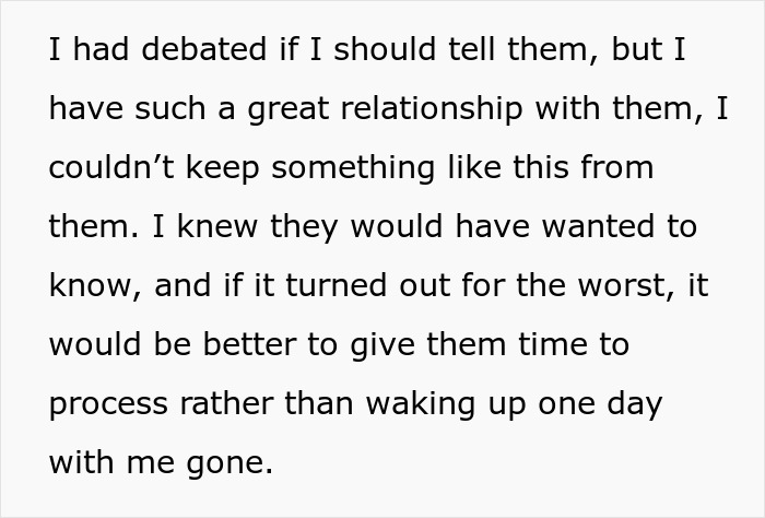 A person debating whether to tell family about a brain tumor, wanting to give them time to process.