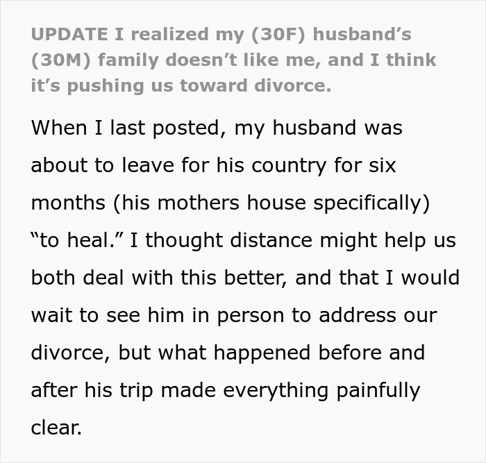 A screenshot of an update from a woman feeling like the third wheel in her marriage, considering divorce due to MIL issues. A screenshot of an update from a woman feeling like the third wheel in her marriage, considering divorce due to MIL issues.