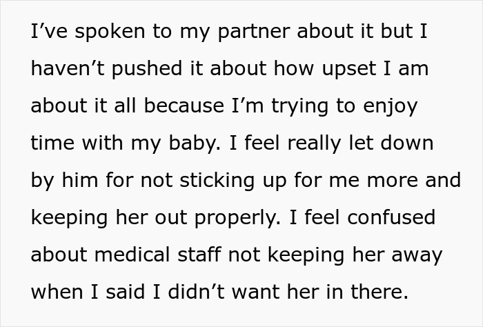 New mom feels betrayed as MIL forces her way into the delivery room; husband doesn't stop her. New mom feels betrayed as MIL forces her way into the delivery room; husband doesn't stop her.