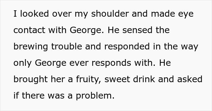 A man responds to brewing trouble at a wedding by offering a fruity, sweet drink to the MIL who sabotages the wedding. A man responds to brewing trouble at a wedding by offering a fruity, sweet drink to the MIL who sabotages the wedding.