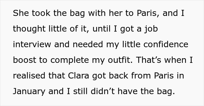 A woman realizes her sentimental designer bag is missing after her best friend returns from Paris. A woman realizes her sentimental designer bag is missing after her best friend returns from Paris.