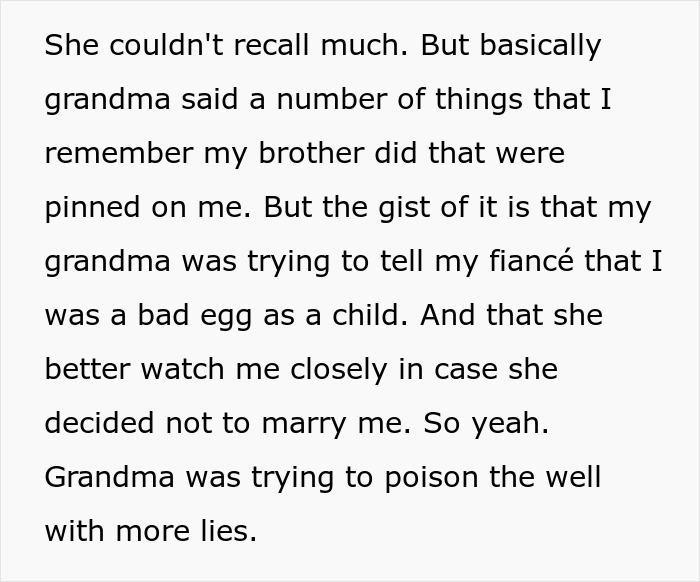 Grandma tried to poison the well with lies about entitled man to his fianc&eacute; regarding the proposal at wedding.