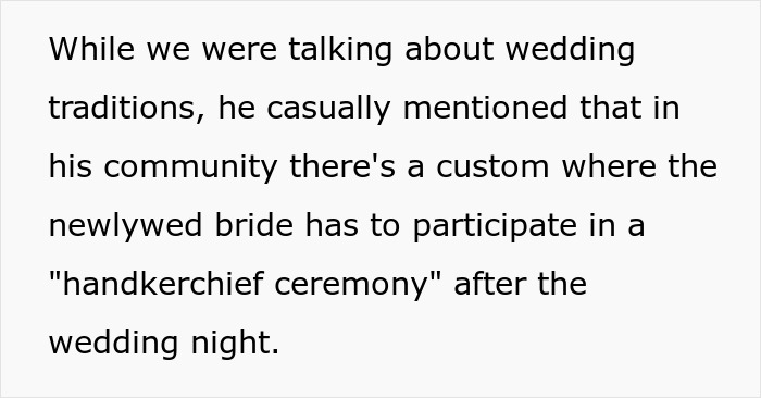 Screenshot of text discussing a wedding tradition that causes a huge mistake.