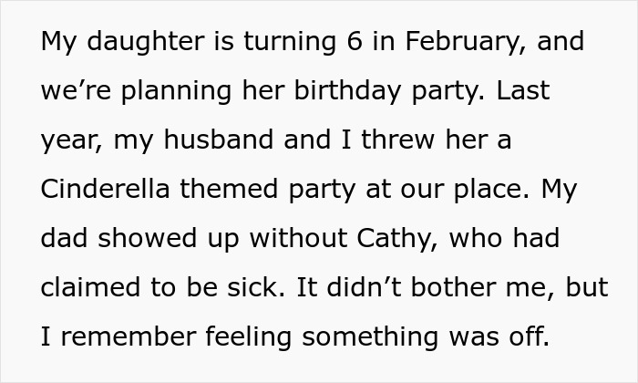 Text post mentioning the Stepmom's absence from a kid's birthday party, hinting at K-Pop character drama. Text post mentioning the Stepmom's absence from a kid's birthday party, hinting at K-Pop character drama.