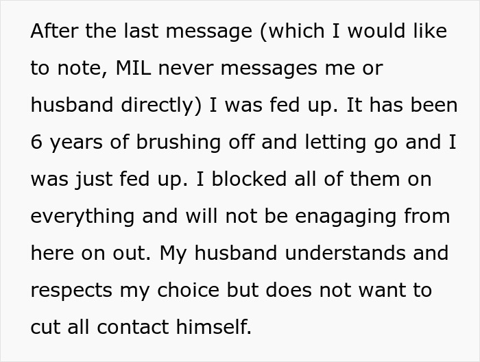 A frustrated bride blocks her in-law family after her toxic MIL wore a white dress to her wedding. A frustrated bride blocks her in-law family after her toxic MIL wore a white dress to her wedding.