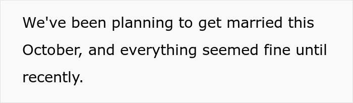 Screenshot of text about wedding planning and realizing a huge mistake.