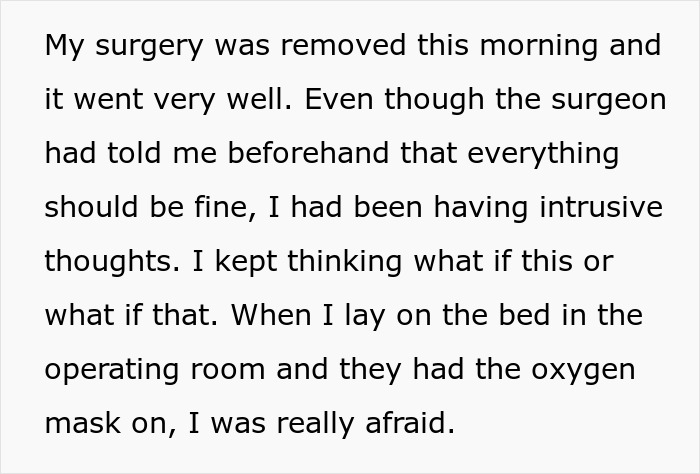 Text snippet: My surgery was removed this morning and it went very well. Explaining the brain tumor surgery and recovery.