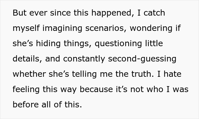 Text snippet: Husband second-guesses cheating wife, questions if shes hiding things and telling the truth. Text snippet: Husband second-guesses cheating wife, questions if shes hiding things and telling the truth.