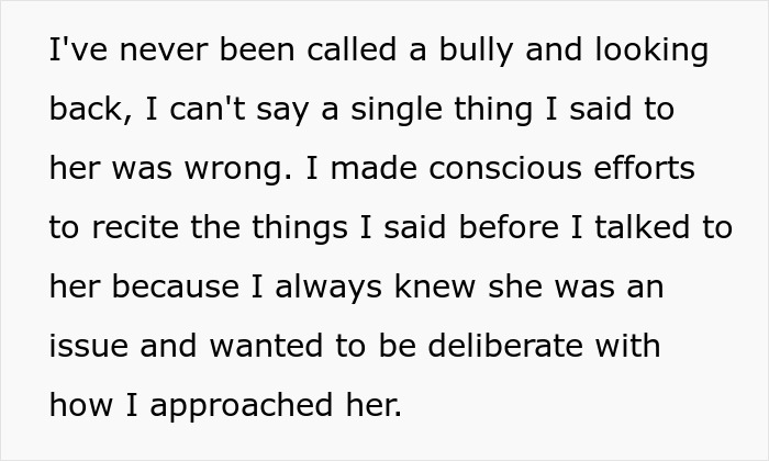 The 17YO at work: asserting innocence against made-up bullying claims, stating no wrong words were used. The 17YO at work: asserting innocence against made-up bullying claims, stating no wrong words were used.