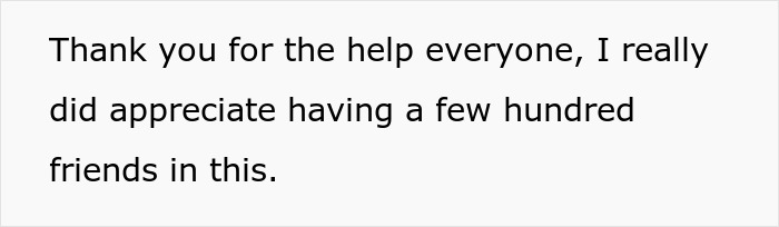 A screenshot of text thanking people for help, related to a bride's expectation for a violinist at her wedding.