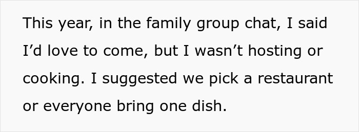 A screenshot showing text about a 27YO refusing to host a Mom's B-Day in the family chat. A screenshot showing text about a 27YO refusing to host a Mom's B-Day in the family chat.