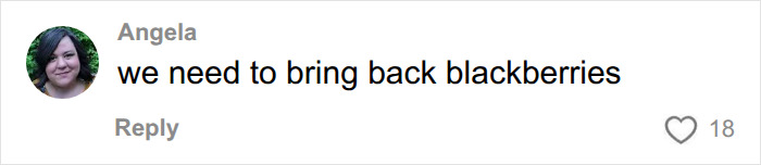 Comment from Angela suggesting bringing back Blackberries, in response to Aziz Ansari's lifestyle and marriage discussion. Comment from Angela suggesting bringing back Blackberries, in response to Aziz Ansari's lifestyle and marriage discussion.