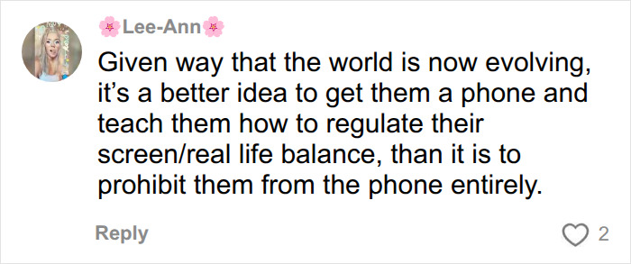 A social media comment from Lee-Ann discussing the importance of teaching screen/real life balance, relevant to Aziz Ansari's marriage. A social media comment from Lee-Ann discussing the importance of teaching screen/real life balance, relevant to Aziz Ansari's marriage.